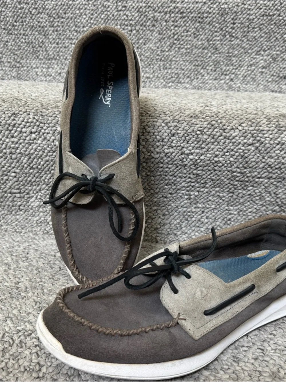 $140 Paul Sperry Men’s Suede Gray Boat Shoes Size 11.5 M Round toe, two-tone